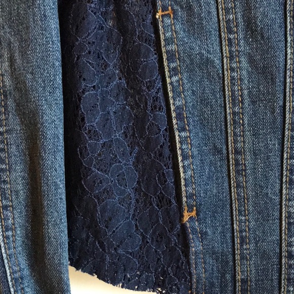 Free People Lace panel Jean jacket denim small - Picture 5 of 8